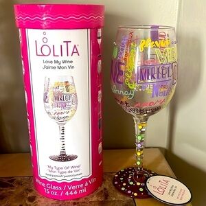 Brand New Lolita Hand-Painted 15 Oz Wine Glass Colorful Merlot Bordeaux Vino
